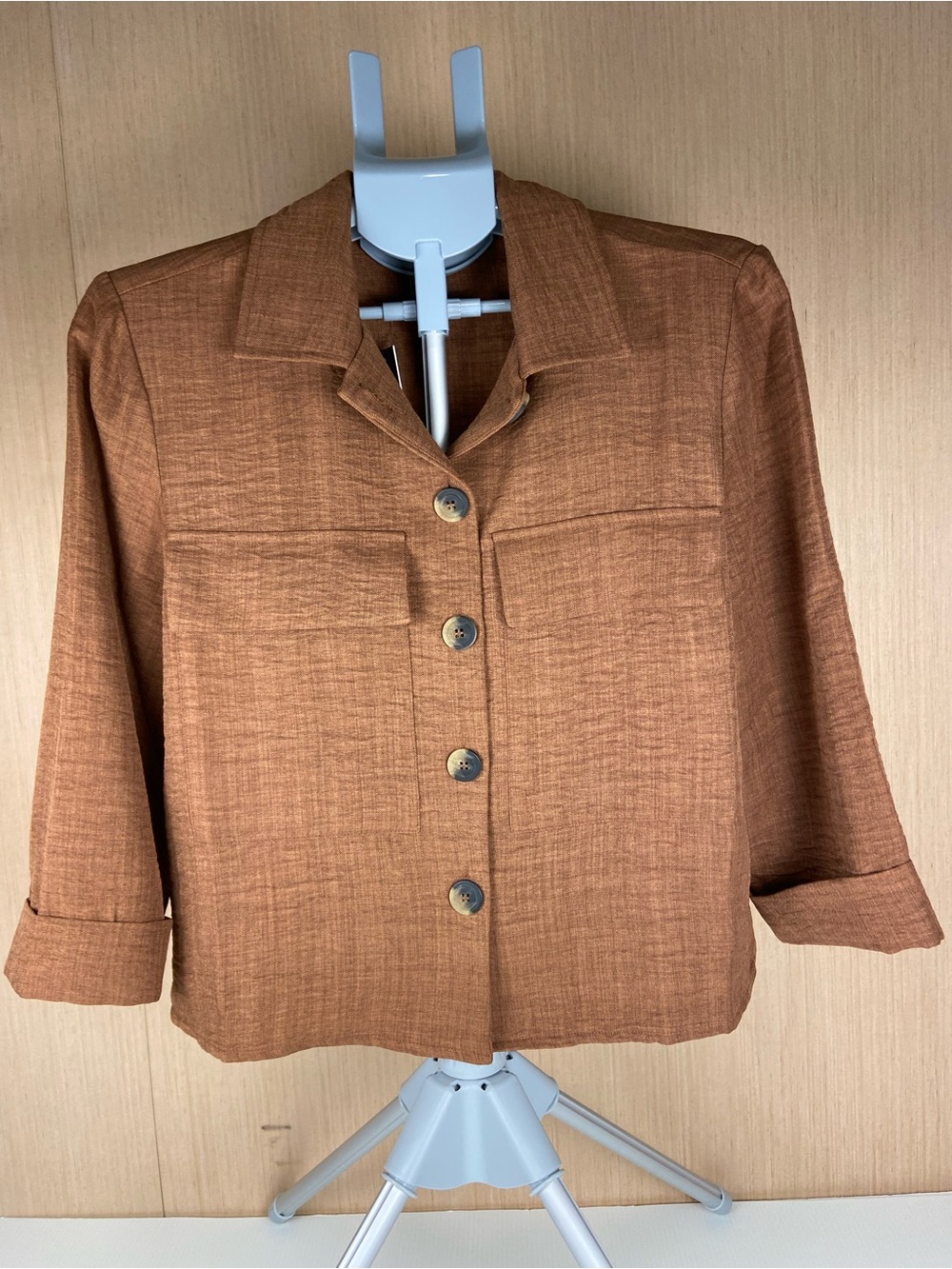 Olivia & Martin Rust Brown Lightweight Cropped Blazer Jacket L NWT
